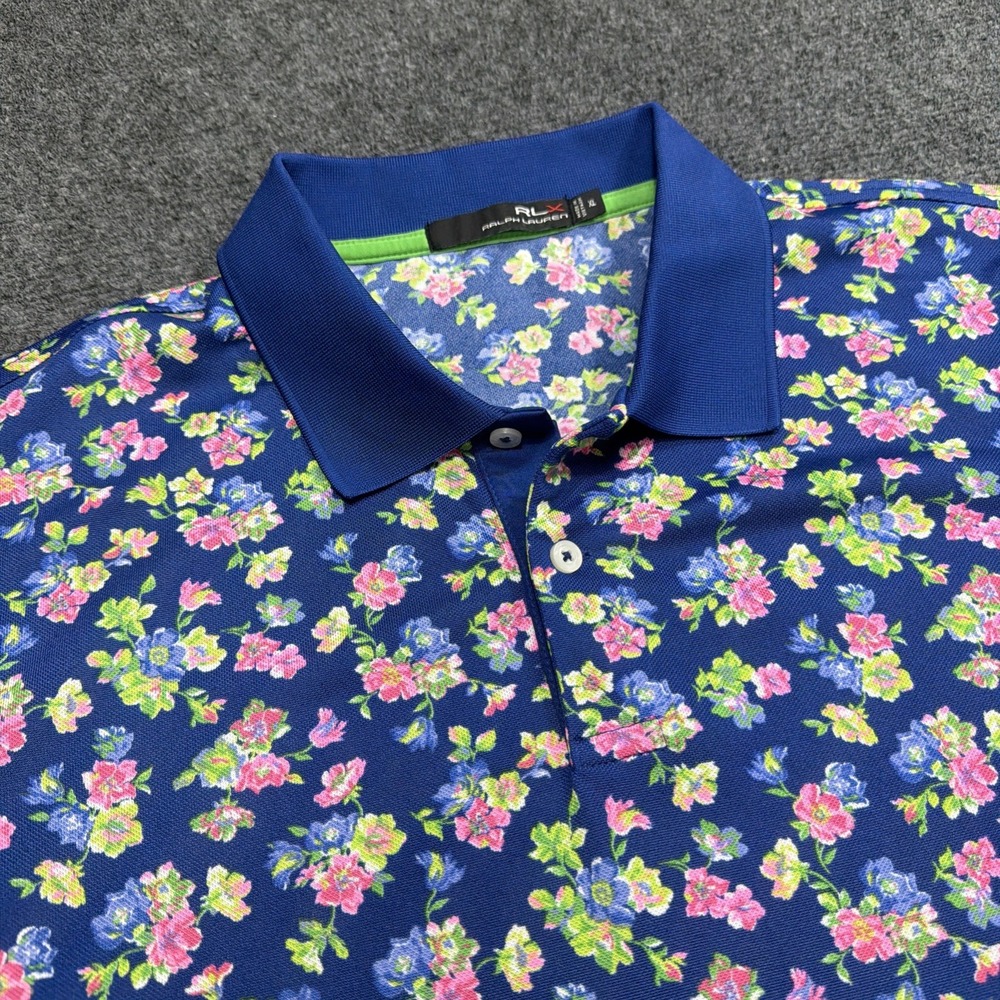 RLX Ralph Lauren Polo Shirt XL Floral All Over Print AOP Vibrant Golf Mint!!
